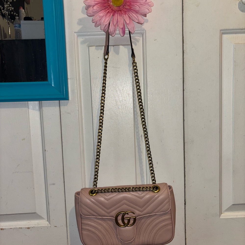 Gucci Pink and Gold Crossbody Bag with Quilted Design